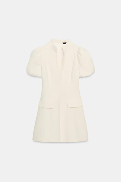ZARA ПЛАТЬЕ С КОРОТКИМИ РУКАВАМИ «ФОНАРИК», ЭКРЮ