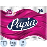 Бумага туалетная Papia Белая 3сл бел 100%цел втул 16,8м 140л 12рул/уп