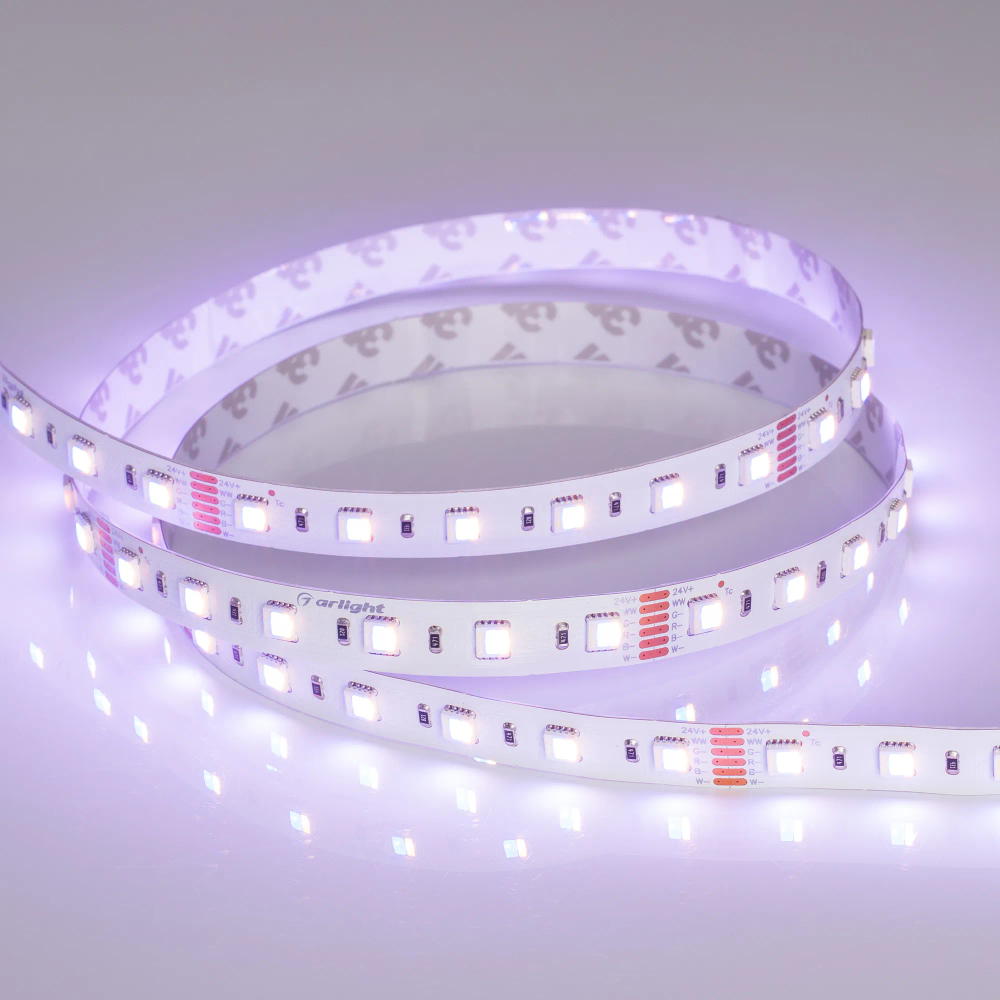 Светодиодная лента RT-B60-12mm 24V RGBW-MIX-5-in-1 (20 W/m, IP20, 5060, 5m) (Arlight, RGB-CCT, RGB-MIX, RGB-White MIX) 026363(2)