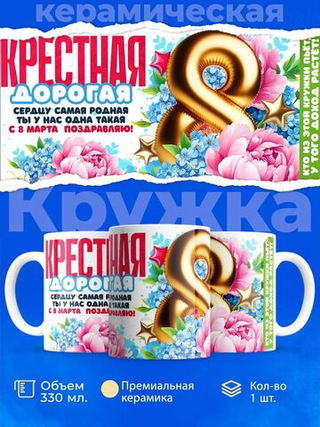 Кружка крестной, подарок на 8 марта, 330мл, 1шт.