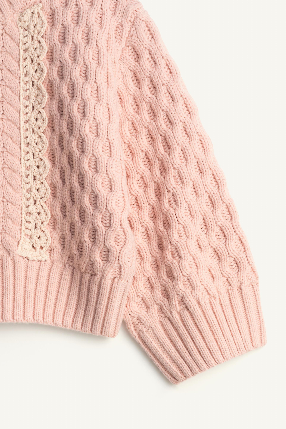 ZARA СВИТЕР С КРУЖЕВОМ - LIMITED EDITION, ПАСТЕЛЬНО-РОЗОВЫЙ