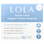 Lola, тампоны из органического хлопка с пластиковыми аппликаторами, обычные и супер, 20 штук