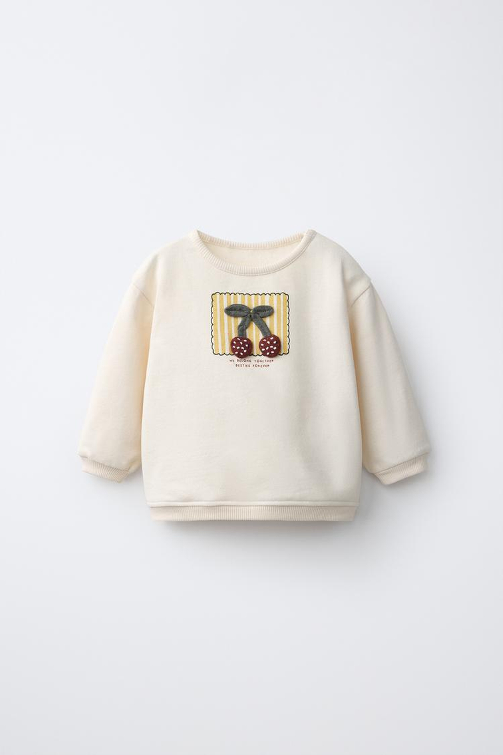 ZARA ТОЛСТОВКА С АППЛИКАЦИЕЙ «ВИШНИ», ЭКРЮ