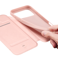 Чехол книжка из кожи розового цвета для iPhone 18 Pro и 17 Pro, серия Skin Pro Series от Dux Ducis