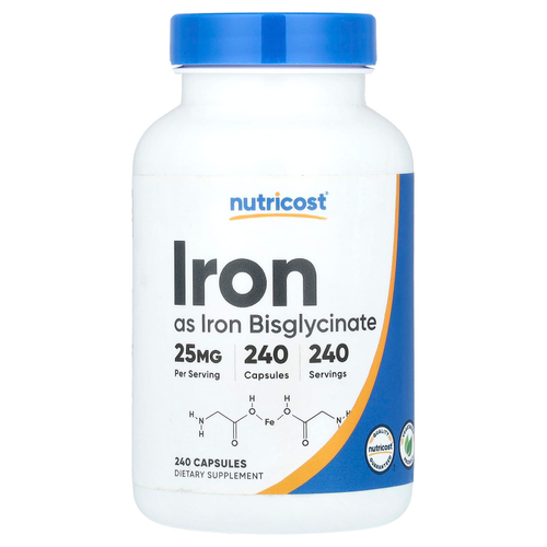 Nutricost, Железо, 25 мг, 240 капсул