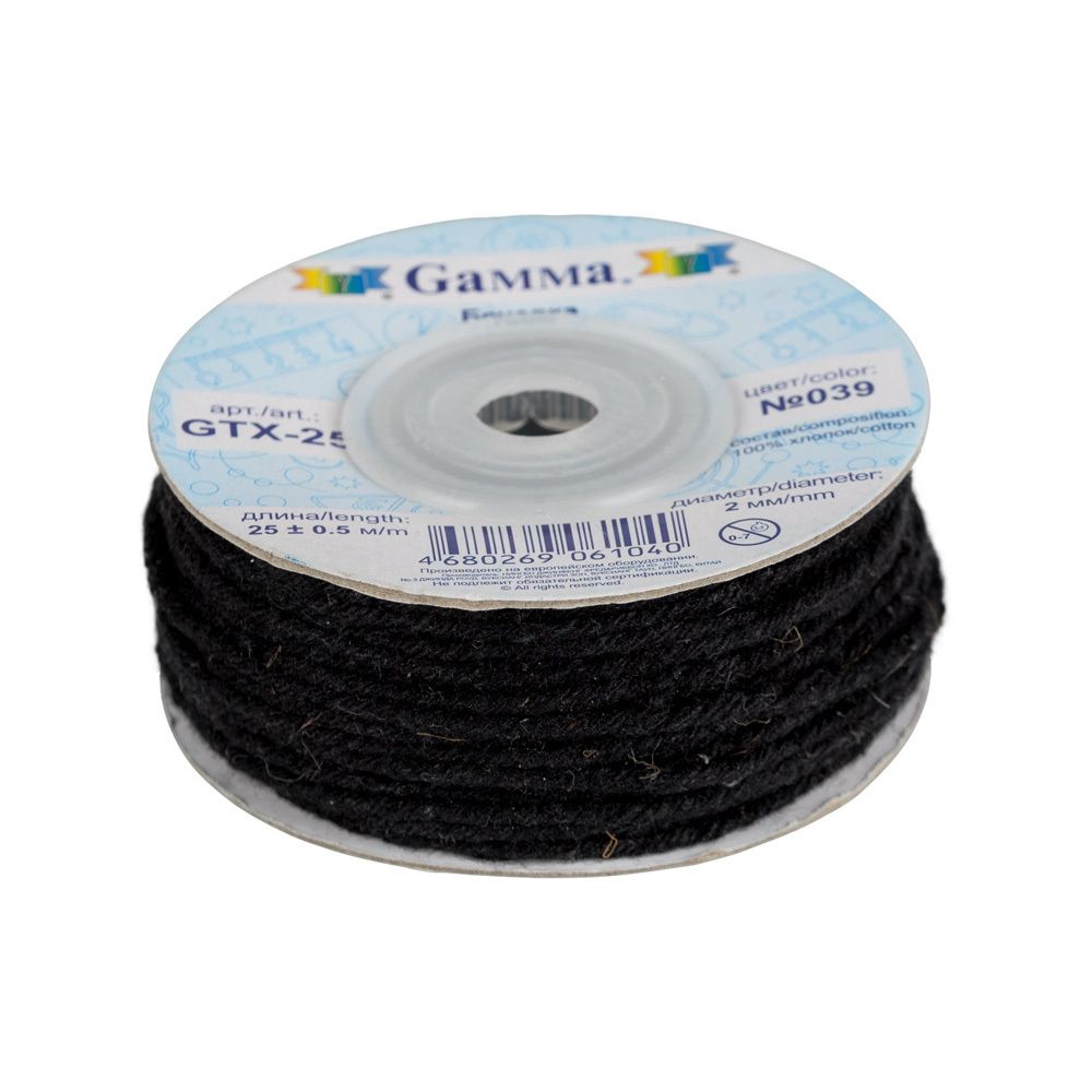 Шнур бечевка ⌀2.0 мм, 25 м, 039 черный, Gamma GTX-25