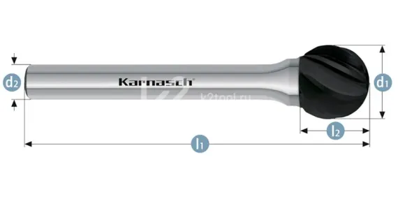 Борфреза твердосплавная Karnasch форма D, 2х1,8х3х38 мм, насечка HP-7 по алюминию, покрытие Black-Tec, арт. 11.5035-020