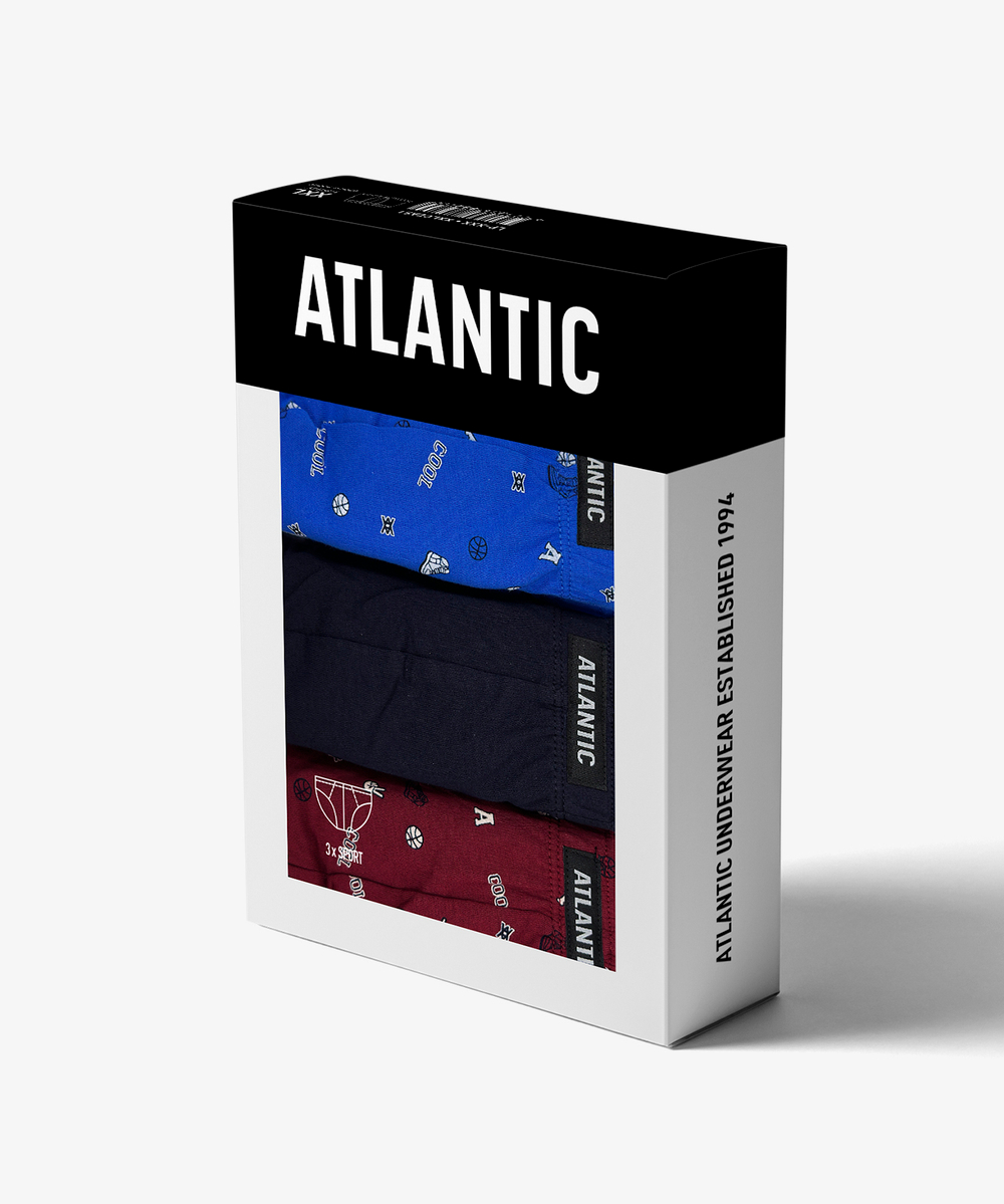 Мужские трусы слипы спорт Atlantic, набор из 3 шт., хлопок, небесно-голубые + темно-синие + винные, 3MP-164