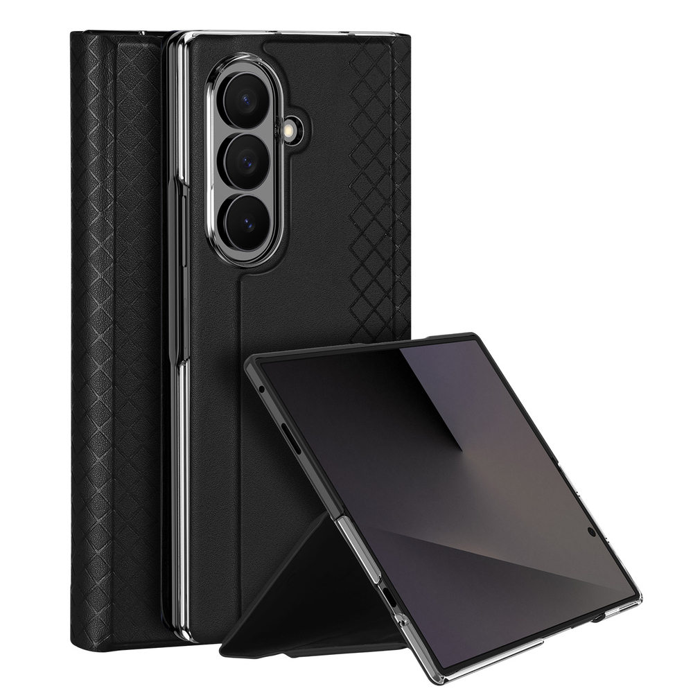 Чехол из кожи черного цвета для Samsung Galaxy Z Fold 8 Ultra, поддержка беспроводной зарядки, серия Bril Series Case (Magnetic Version) от Dux Ducis