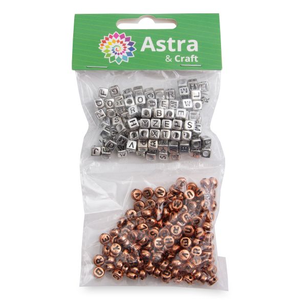 Бусины пластик набор Английский алфавит бронза, серебро, 2х20гр Astra&Craft, CN2038-6581
