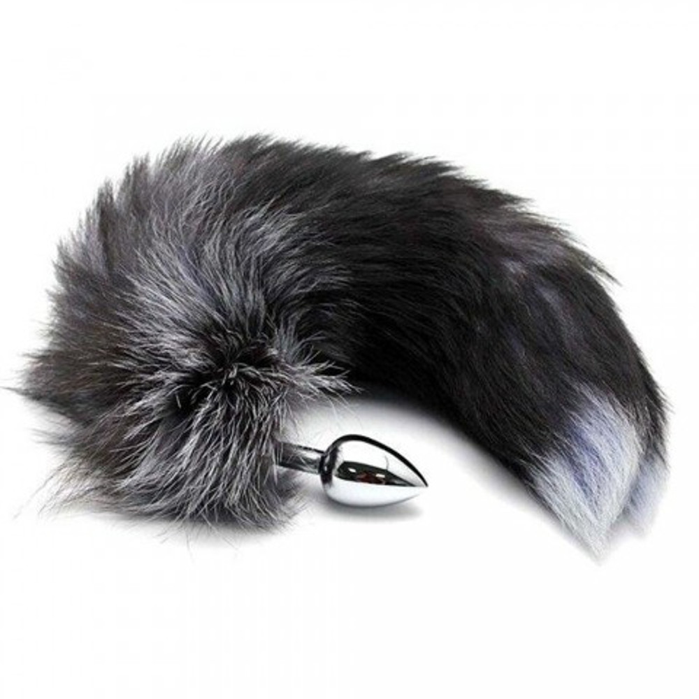 Анальный плаг с лисьим хвостом Black and White Fox Tail от Alive (M)