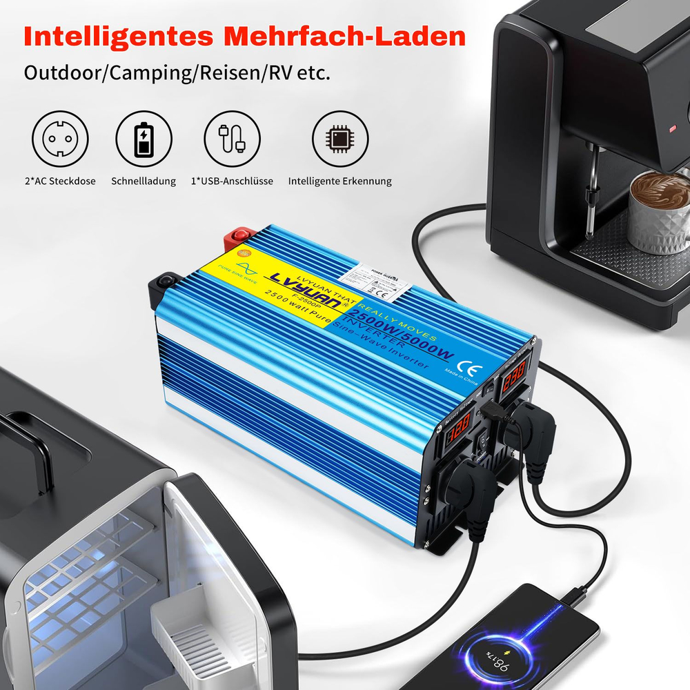 Инвертор 12V-220V 5000W черный  Lvyuan чистая синусоида