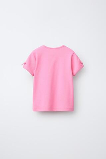 ZARA ФУТБОЛКА В РУБЧИК С БАНТАМИ, РОЗОВЫЙ