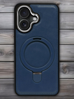 Business style чехол из кожи для IPHONE 16 с кольцом-подставкой и бархатной подкладкой