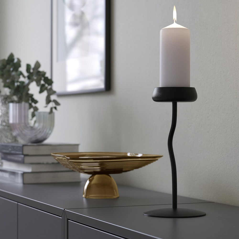 IKEA SILVERPÄRON  (ИКЕА СИЛВЕРПЭРОН)  -  Подсвечник для свечи-столбика - чёрный 24 см