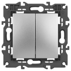 Выключатель ЭРА Elegance 14-1104-03 двойной 10АХ-250В IP20 алюминий | Эра Elegance