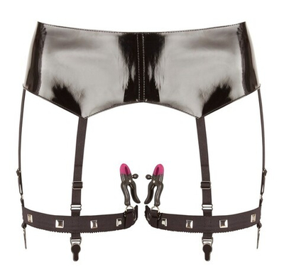Сбруя на бедра с зажимами для половых губ Suspender Belt with Clamps by Bad Kitty (Цвет: черный)