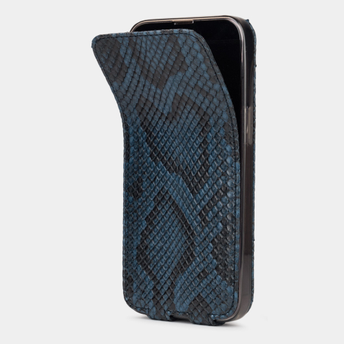 Чехол для iPhone 14 Pro из кожи питона, синего цвета