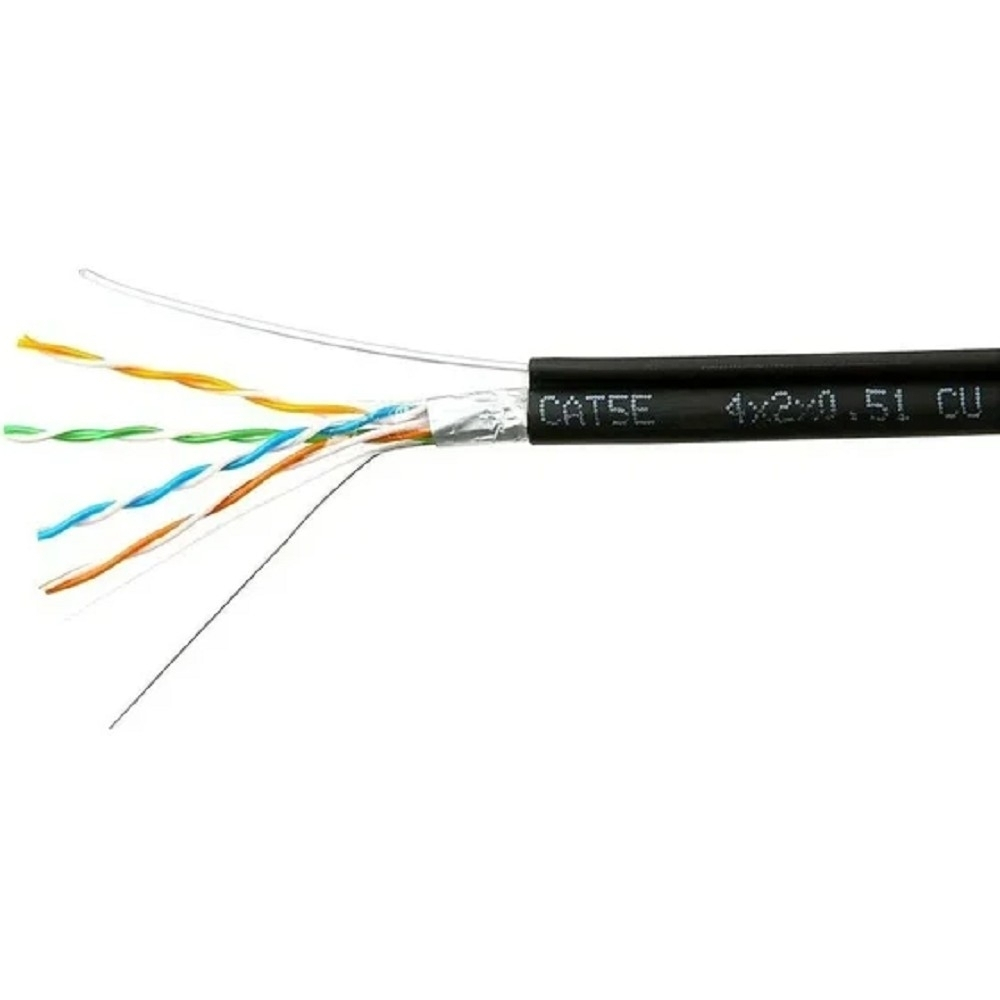 Витая пара Cablexpert FPC-5051E-4-CU-OUTR/100 Кабель Cablexpert (RU) FTP outdoor 4x2x0.51 на тросу, медный, кат.5e, однож., 100м, box, черный