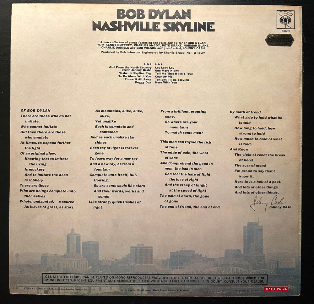 Bob Dylan - Nashville Skyline (Англия 1969г.)