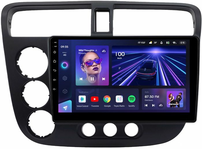 Магнитола для Honda Civic 7 2001-2005 левый руль - Teyes CC3L монитор 9" IPS на Android 10, CarPlay, 4G SIM-слот