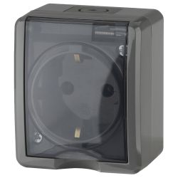 Розетка ЭРА Эксперт 11-2401-03 с заземлением крышкой 2P+E IP54 16A-250В ОУ горизонт. серый | Эра Эксперт