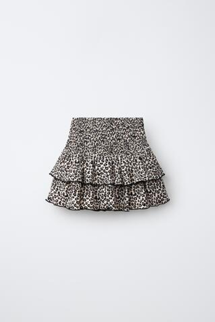 ZARA ЮБКА С ПРИНТОМ И ВОЛАНОМ, ЛЕОПАРДОВЫЙ