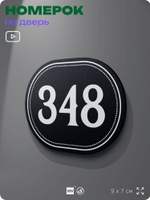 Номерок на дверь квартиры 348, для кабинета, офиса, шильдик 9 х 7 см, черный, Айдентика Технолоджи