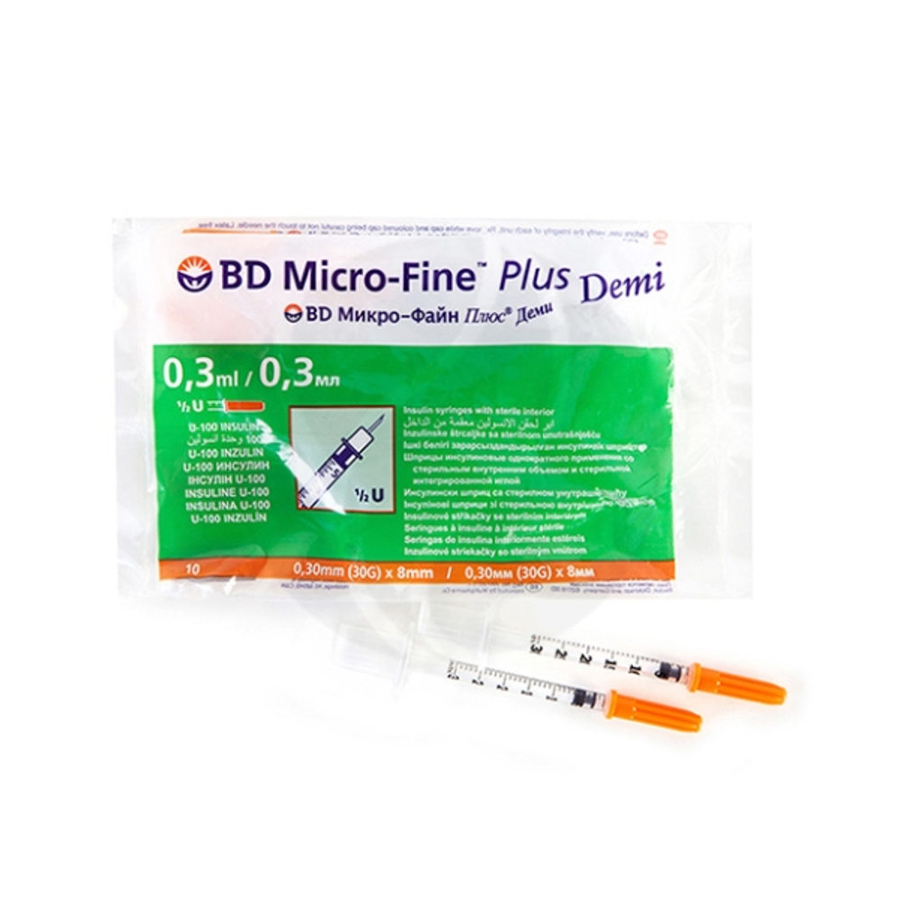 Шприц инсулиновый BD Micro-Fine Plus Demi 0,3 мл U-100, 30G (0,3×8 мм), 10 шт