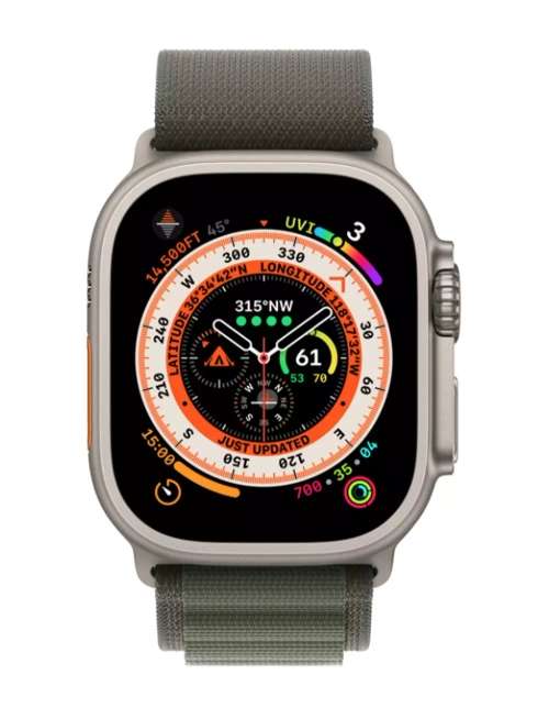 Apple Watch Ultra, 49 мм, корпус из титана, ремешок Alpine зелёного цвета