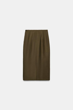 ZARA ЮБКА ПРЯМОГО КРОЯ ИЗ 100% ШЕРСТИ — ZW COLLECTION, ПЫЛЬНЫЙ ХАКИ