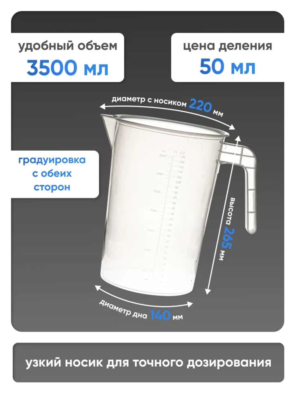 Стакан с ручкой 3500 мл, п/п, Лаборио