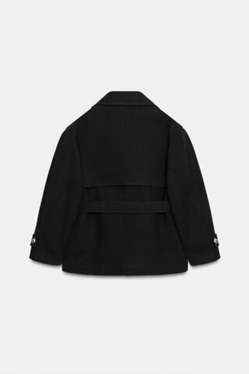 ZARA ДВУБОРТНОЕ ПАЛЬТО С ПОЯСОМ, ЧЕРНЫЙ