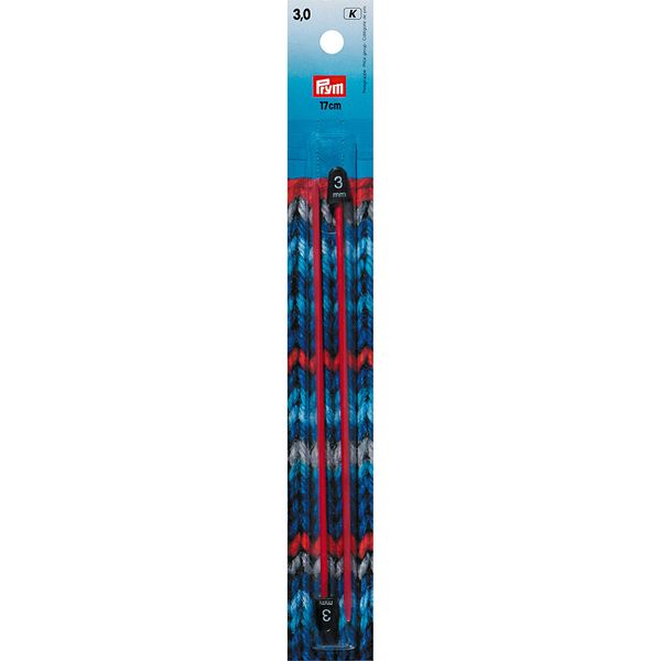 Спицы прямые ⌀3.0 мм, 17 см, 2 шт, красные, Prym 218400