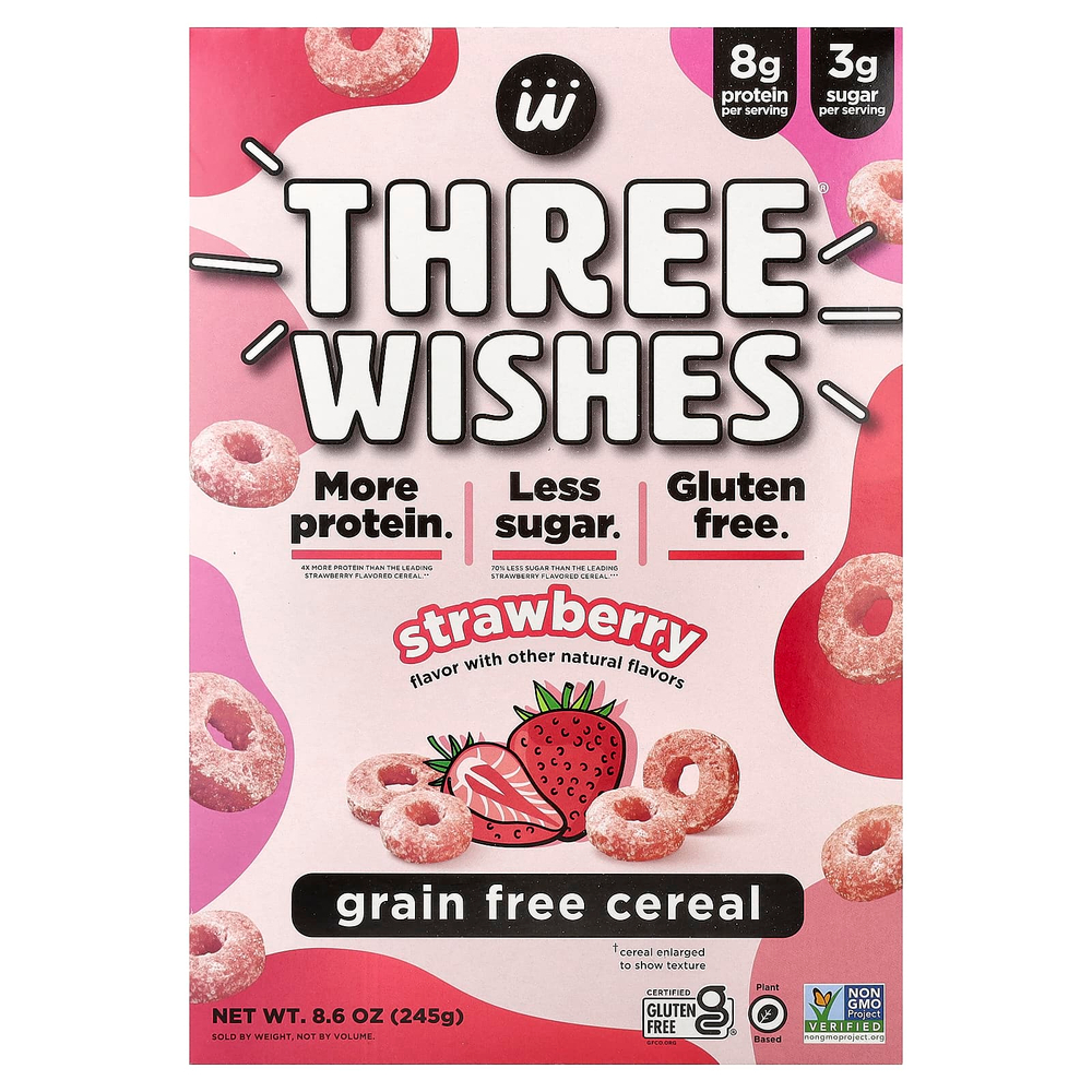 Three Wishes, Хлопья без злаков, клубника, 245 г (8,6 унции)