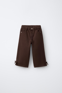 ZARA ДЖИНСЫ WIDE LEG С ЗАВЯЗКАМИ, КОРИЧНЕВЫЙ