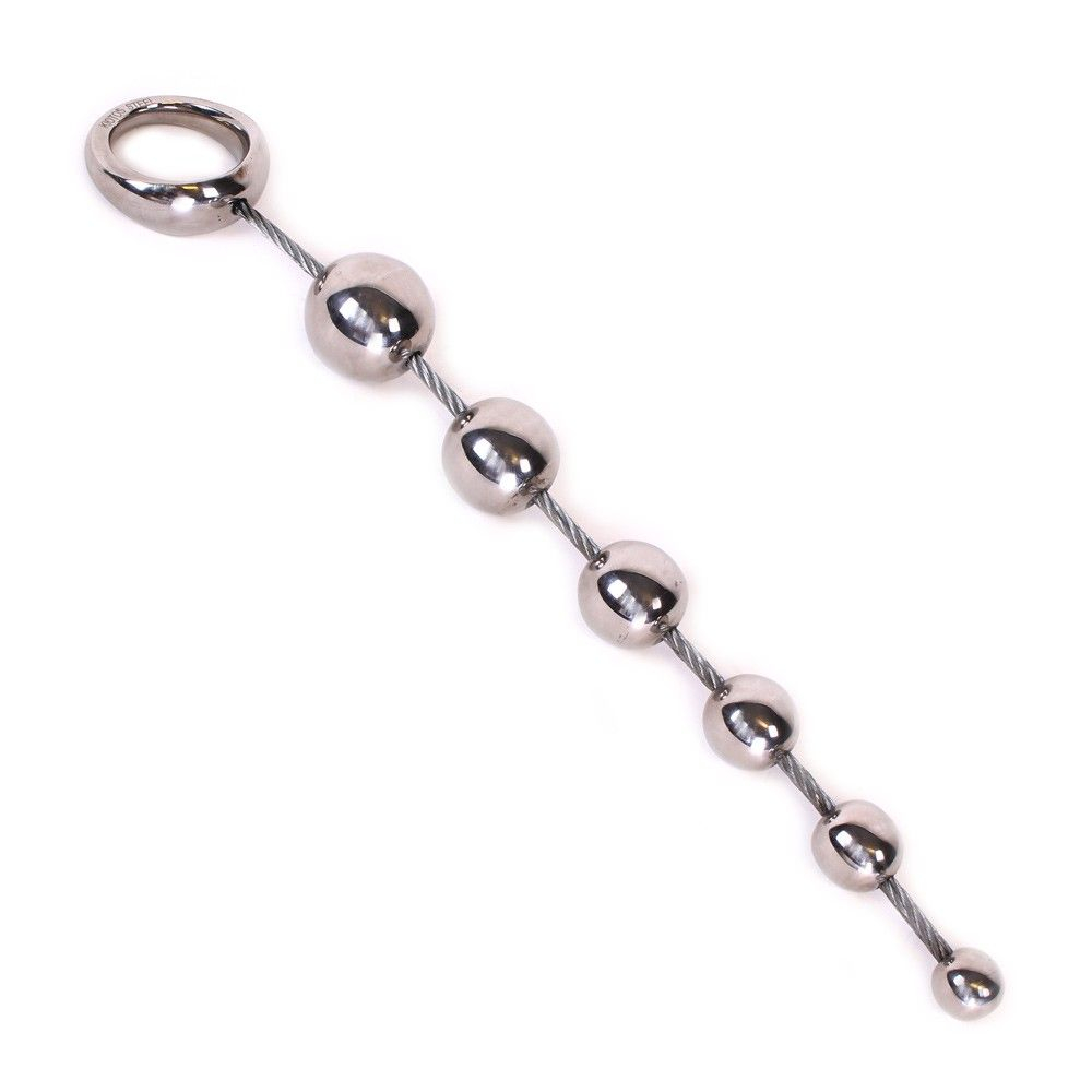 Серебристые металлические подвижные анальные шарики Anal Movable 6-Balls With Ring - 32 см. (Цвет: серебристый)