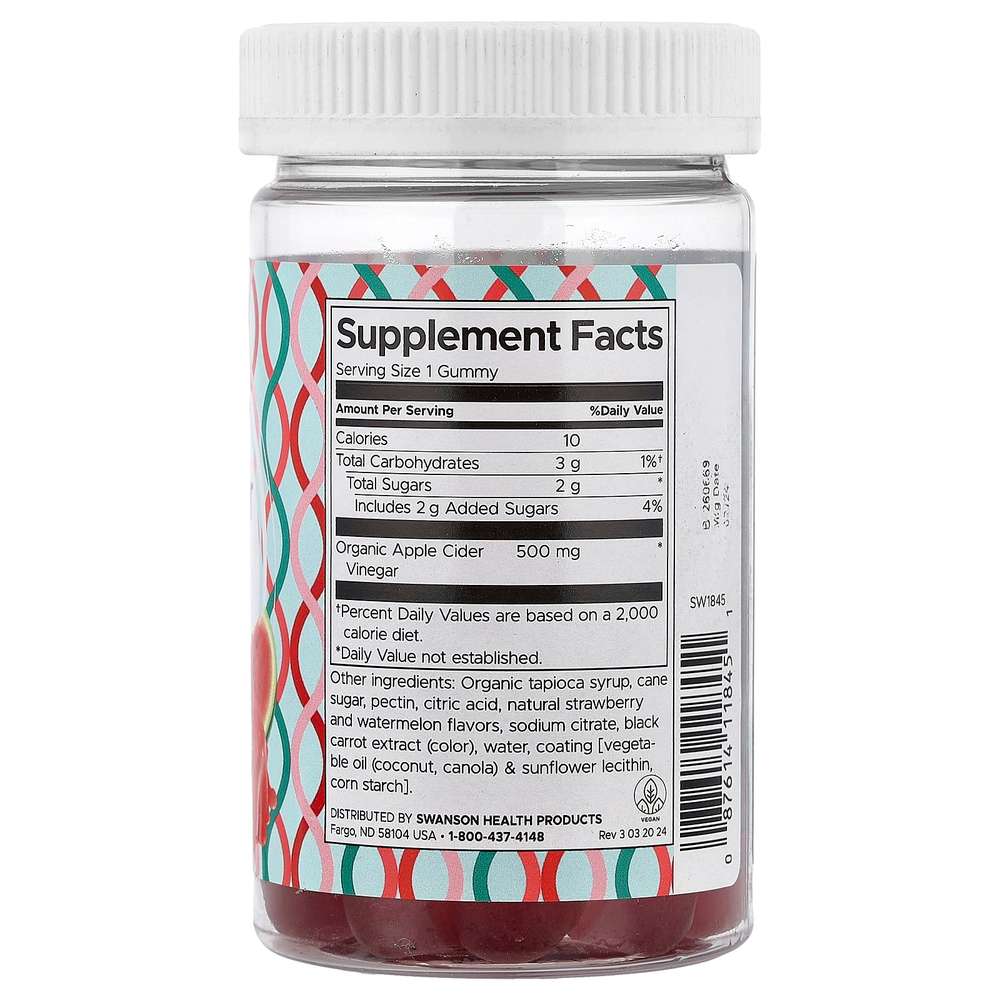 Swanson Vitamins, яблочный уксус в жевательных таблетках, со вкусом клубники и арбуза, 60 жевательных таблеток