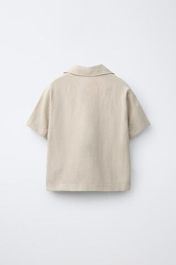 ZARA ЛЬНЯНАЯ РУБАШКА С КАРМАНОМ, ПЕСОЧНЫЙ