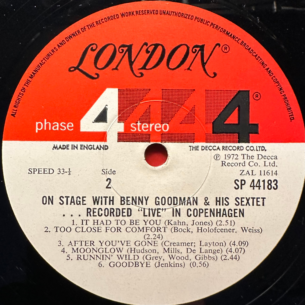 Benny Goodman Sextet ‎– On Stage With Benny Goodman & His Sextet Recorded "Live" In Copenhagen 2LP (Англия 1972г.)