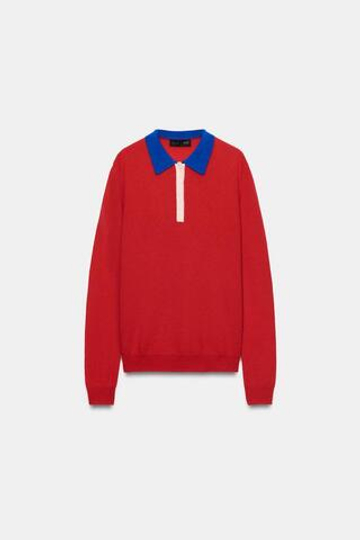 ZARA СВИТЕР ПОЛО ИЗ МЯГКОЙ ШЕРСТИ С КОНТРАСТНЫМ ВОРОТНИКОМ, КРАСНЫЙ