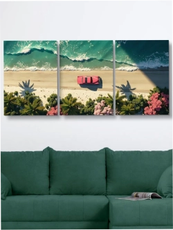 Картина Красная машина модульная 50x70см 3шт.