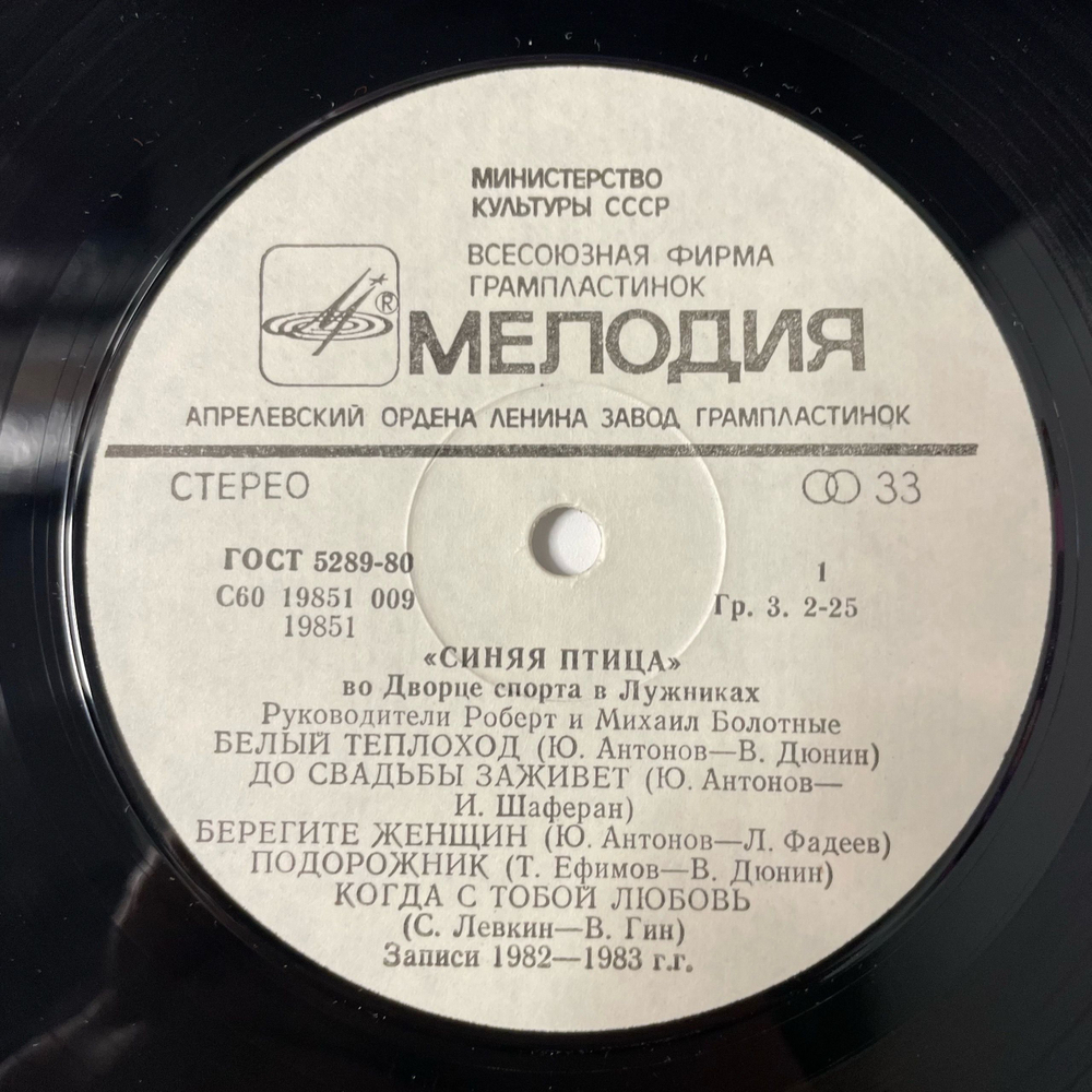 Винтажная виниловая пластинка LP ВИА Синяя Птица, Во Дворце Спорта В Лужниках (СССР 1983)