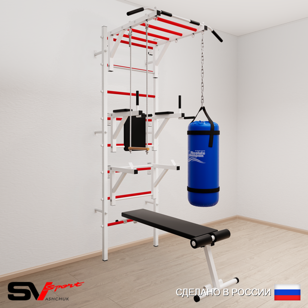 Шведская стенка Sv Sport усиленная 6632 (Турник рукоход/Брусья/Стойка/Скамья/Трапеция/Цепь/Мешок 22кг)
