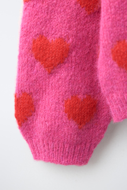 ZARA КАРДИГАН С ПРИНТОМ «СЕРДЦА», ЦВЕТ ФУКСИИ