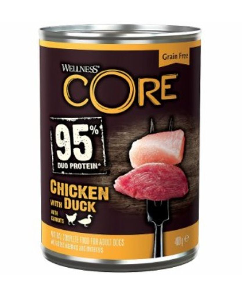 Влажный корм CORE 95 для взрослых собак из курицы с уткой и морковью, банка 400 г Влажный корм CORE 95 для взрослых собак из курицы с уткой и морковью, банка 400 г