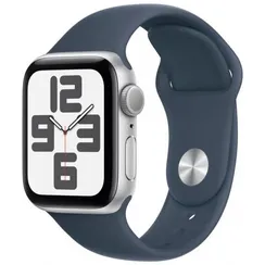 Часы Apple Watch SE, 2024, 44 мм, алюминий серебристого цвета, ремешок Sport Band цвета «деним»