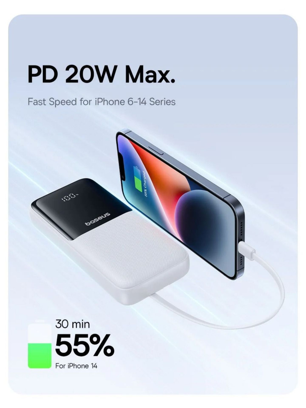 Внешний аккумулятор повербанк белый Power Bank 20000mAh 22.5W BASEUS