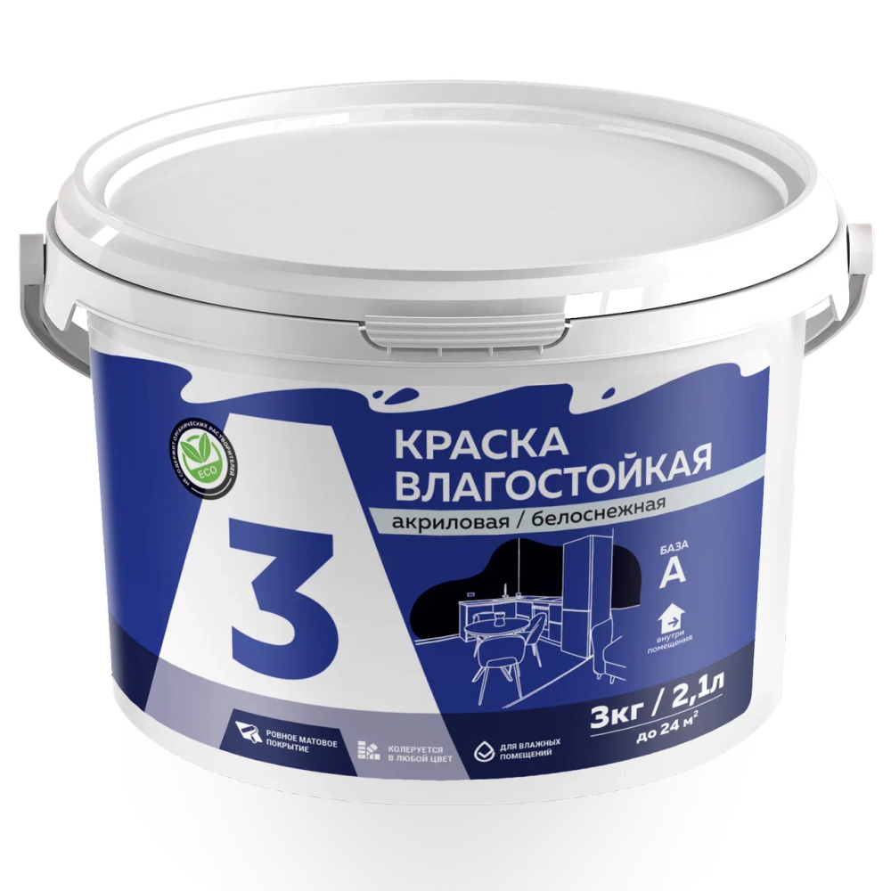 A3 Краска акриловая влагостойкая белоснежная 3кг (ИжСинтез)