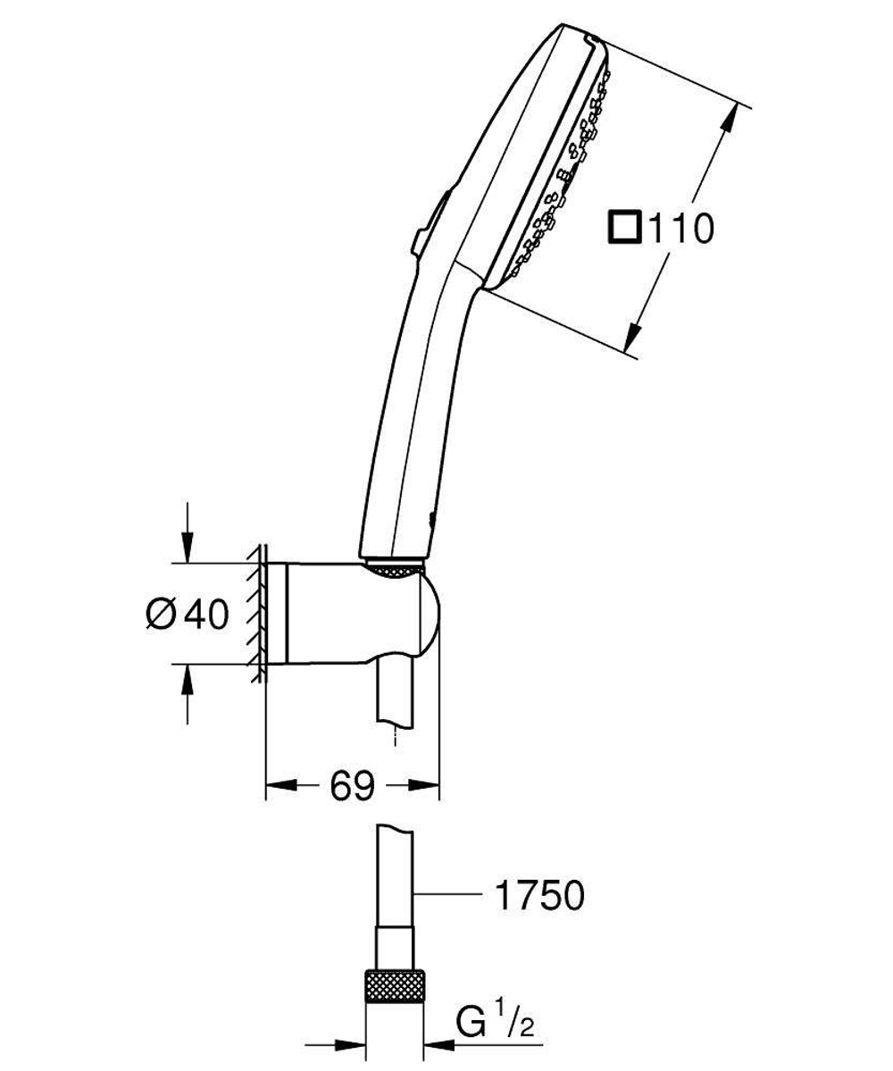 Набор для душа GROHE Vitalio Comfort 110, 3 режима струи, лейка, держатель и шланг, 8.4 л/мин, хром (26945001)